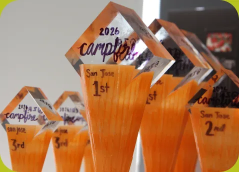 Trophies laid out on a prize table